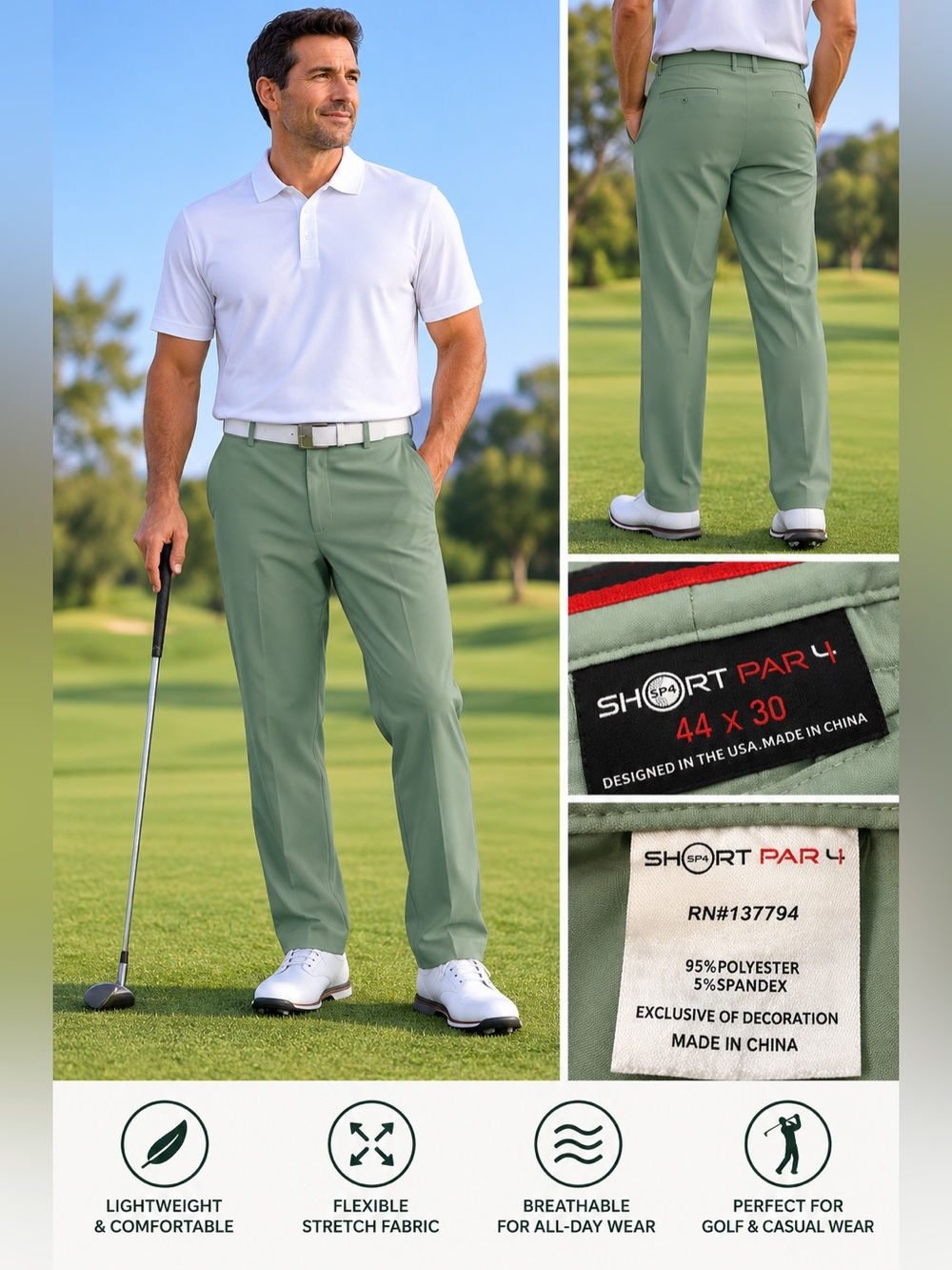 Short Par 4 Chino Pants Waist 44 Green